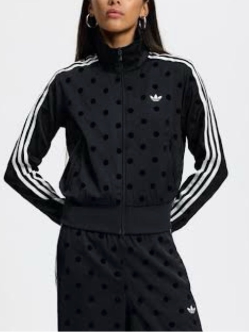 Adidas [L-2XL] Women’s Satin Polka Dots Track Jacket Black KV1166 - Picture 6 of 8